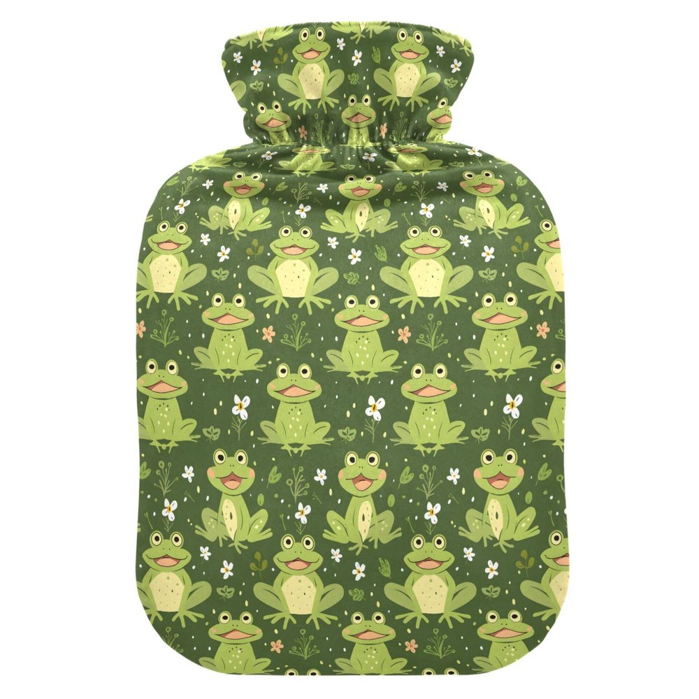 1 L Hot Water Bottle Frog Hot Water Bottle with Cover Soft Velvet Hot Water Bag for Pain Relief Small Hot Water Bottle for Kids Adult