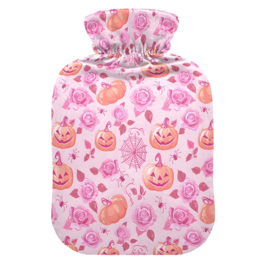 1 L Hot Water Bottle Halloween Pumpkin Rose Hot Water Bottle with Cover Soft Velvet Hot Water Bag for Pain Relief Small Hot Water Bottle for Kids Adult
