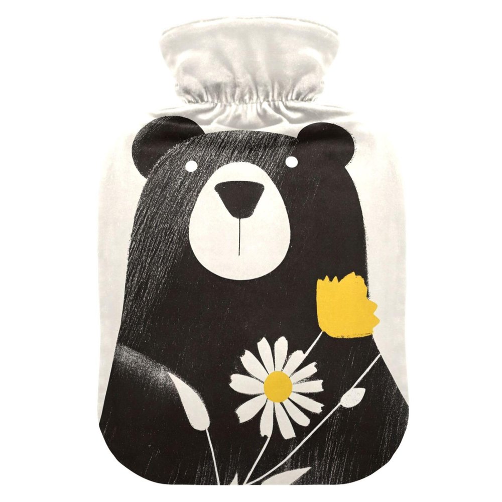 1 L Hot Water Bottle Cute Little Bear Flowers Hot Water Bottle with Cover Soft Velvet Hot Water Bag for Pain Relief Small Hot Water Bottle for Kids Adult