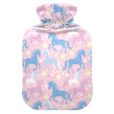 1 L Hot Water Bottle Unicorn Colour Hot Water Bottle with Cover Soft Velvet Hot Water Bag for Pain Relief Small Hot Water Bottle for Kids Adult