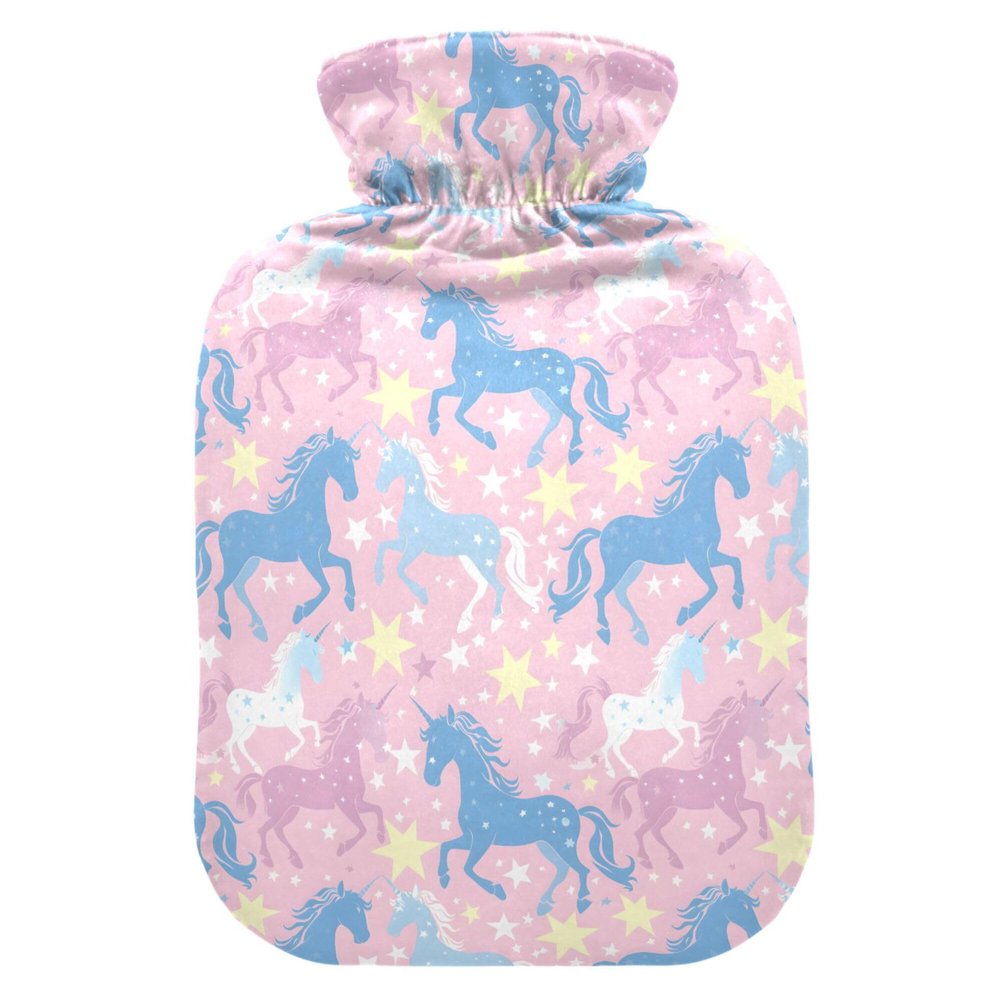 1 L Hot Water Bottle Unicorn Colour Hot Water Bottle with Cover Soft Velvet Hot Water Bag for Pain Relief Small Hot Water Bottle for Kids Adult