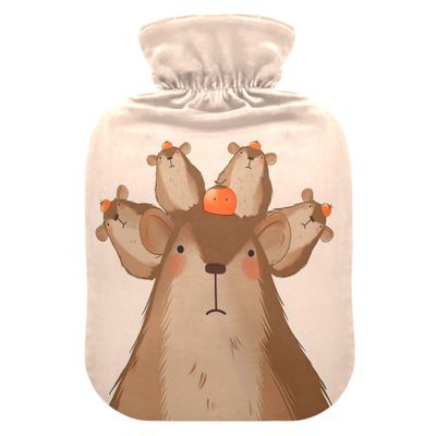 1 L Hot Water Bottle Capybara Orange Hot Water Bottle with Cover Soft Velvet Hot Water Bag for Pain Relief Small Hot Water Bottle for Kids Adult