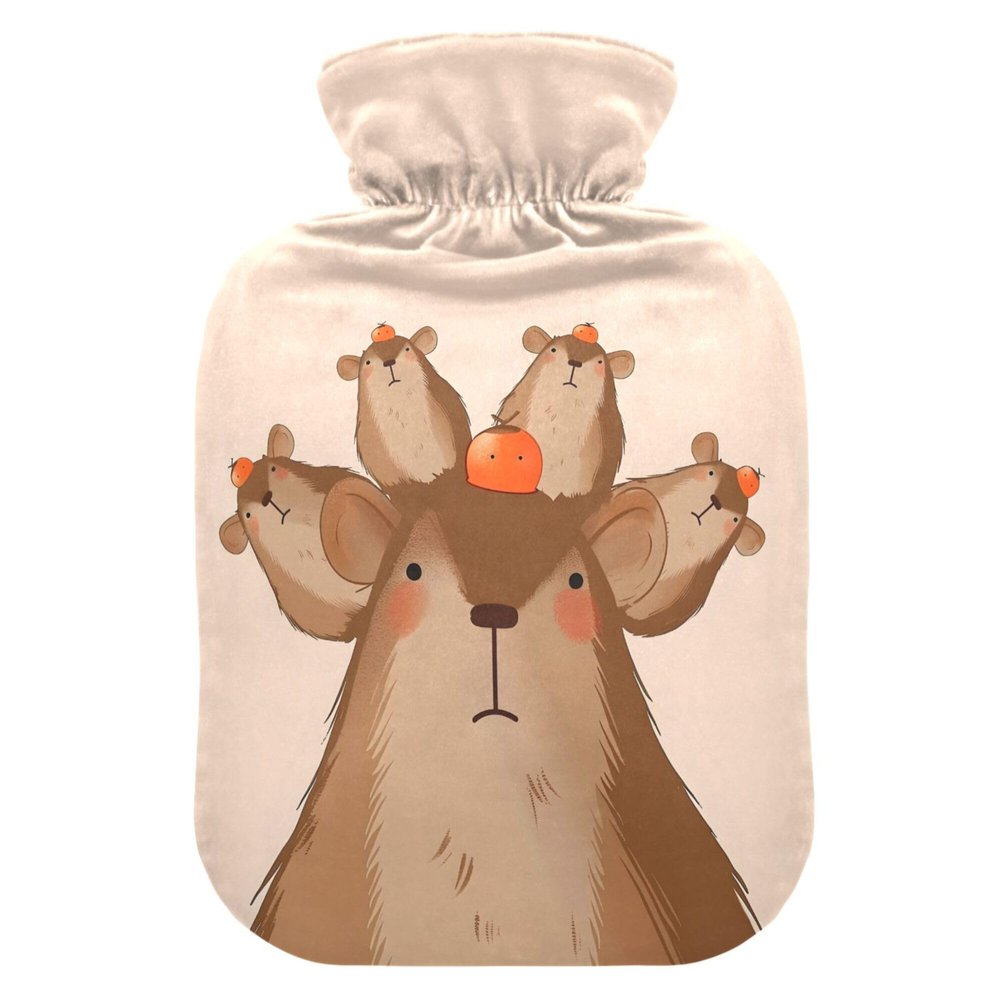 1 L Hot Water Bottle Capybara Orange Hot Water Bottle with Cover Soft Velvet Hot Water Bag for Pain Relief Small Hot Water Bottle for Kids Adult