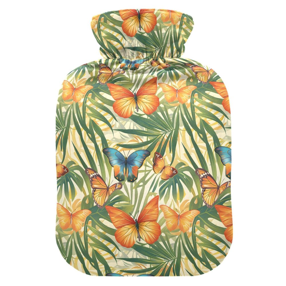 1 L Hot Water Bottle Butterfly Hot Water Bottle with Cover Soft Velvet Hot Water Bag for Pain Relief Small Hot Water Bottle for Kids Adult