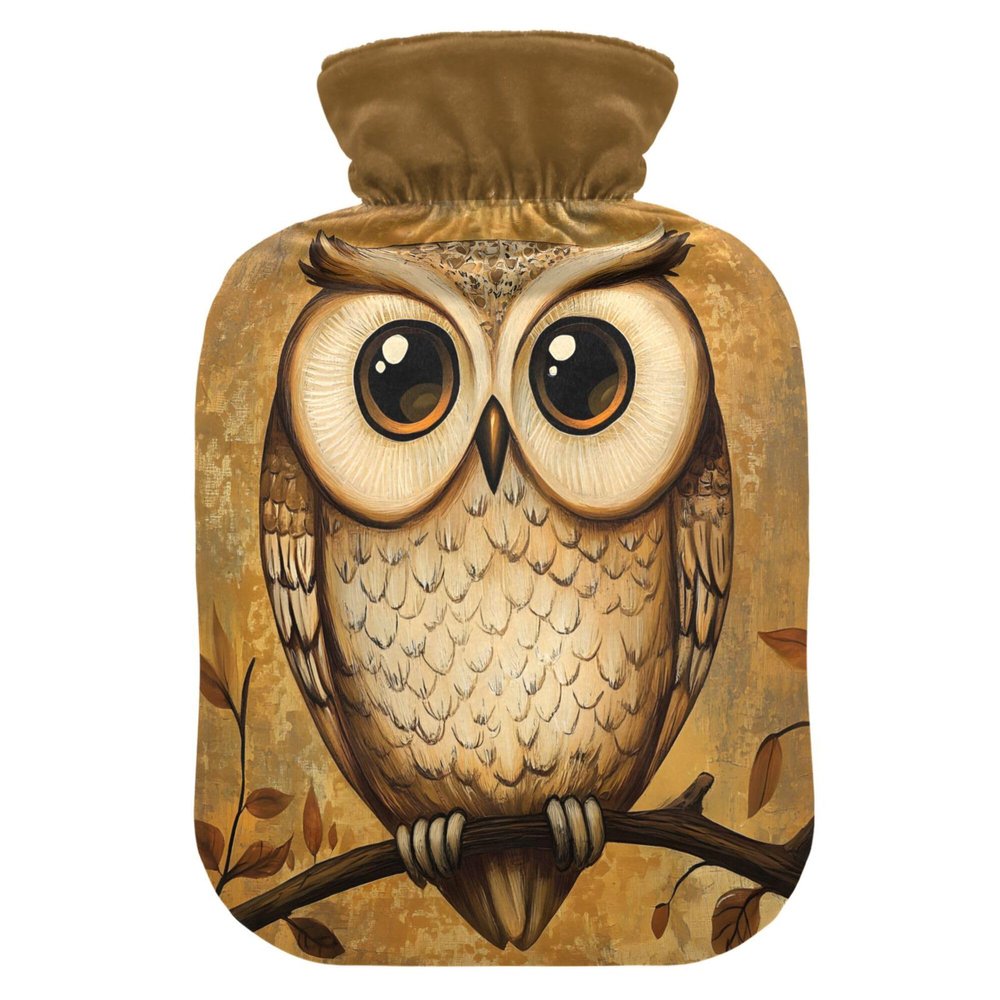 1 L Hot Water Bottle Owl Hot Water Bottle with Cover Soft Velvet Hot Water Bag for Pain Relief Small Hot Water Bottle for Kids Adult