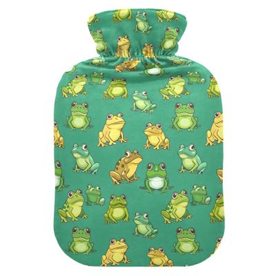 2 L Hot Water Bottle Cartoon Frogs Hot Water Bottle with Cover Soft Velvet Hot Water Bag for Pain Relief Hot Water Bottle for Winter Bed for Hands