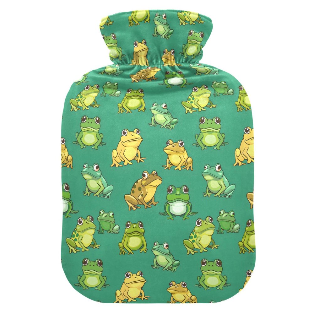 2 L Hot Water Bottle Cartoon Frogs Hot Water Bottle with Cover Soft Velvet Hot Water Bag for Pain Relief Hot Water Bottle for Winter Bed for Hands