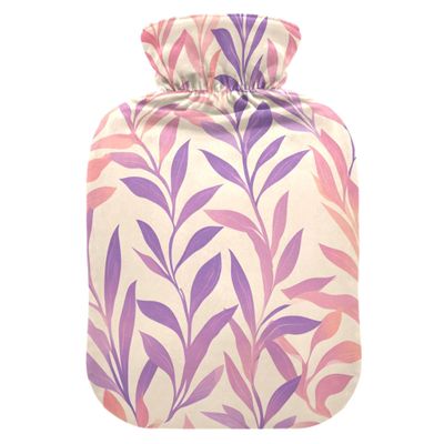 2 L Hot Water Bottle Leaves Hot Water Bottle with Cover Soft Velvet Hot Water Bag for Pain Relief Hot Water Bottle for Winter Bed for Hands