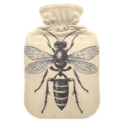 1 L Hot Water Bottle Vintage Bee Hot Water Bottle with Cover Soft Velvet Hot Water Bag for Pain Relief Small Hot Water Bottle for Kids Adult
