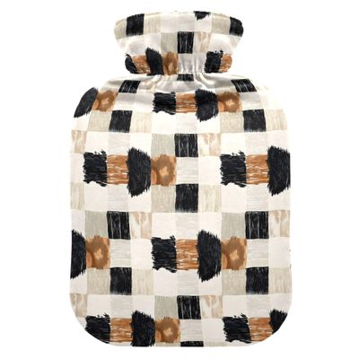 1 L Hot Water Bottle Cowhide Gingham Hot Water Bottle with Cover Soft Velvet Hot Water Bag for Pain Relief Small Hot Water Bottle for Kids Adult