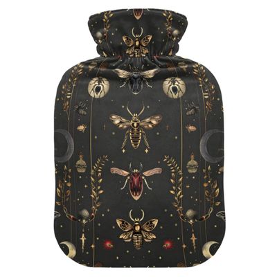 1 L Hot Water Bottle Moon and Insects Hot Water Bottle with Cover Soft Velvet Hot Water Bag for Pain Relief Small Hot Water Bottle for Kids Adult