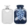 1 L Hot Water Bottle Blue and White Sea Turtle Hot Water Bottle with Cover Soft Velvet Hot Water Bag for Pain Relief Small Hot Water Bottle for Kids Adult view 2
