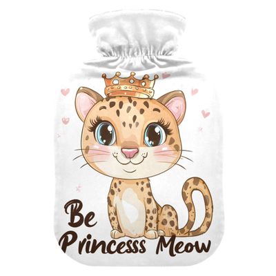 1 L Hot Water Bottle Cartoon Cute Leopard Princess Hot Water Bottle with Cover Soft Velvet Hot Water Bag for Pain Relief Small Hot Water Bottle for Kids Adult