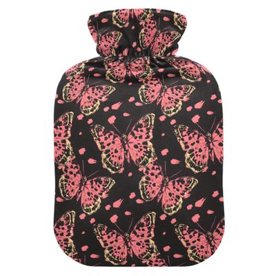 1 L Hot Water Bottle Pink Butterfly Hot Water Bottle with Cover Soft Velvet Hot Water Bag for Pain Relief Small Hot Water Bottle for Kids Adult