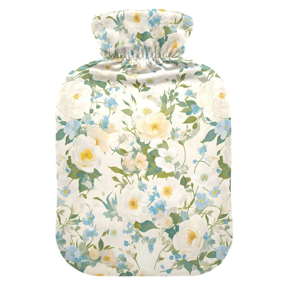1 L Hot Water Bottle Flower Peony Hot Water Bottle with Cover Soft Velvet Hot Water Bag for Pain Relief Small Hot Water Bottle for Kids Adult