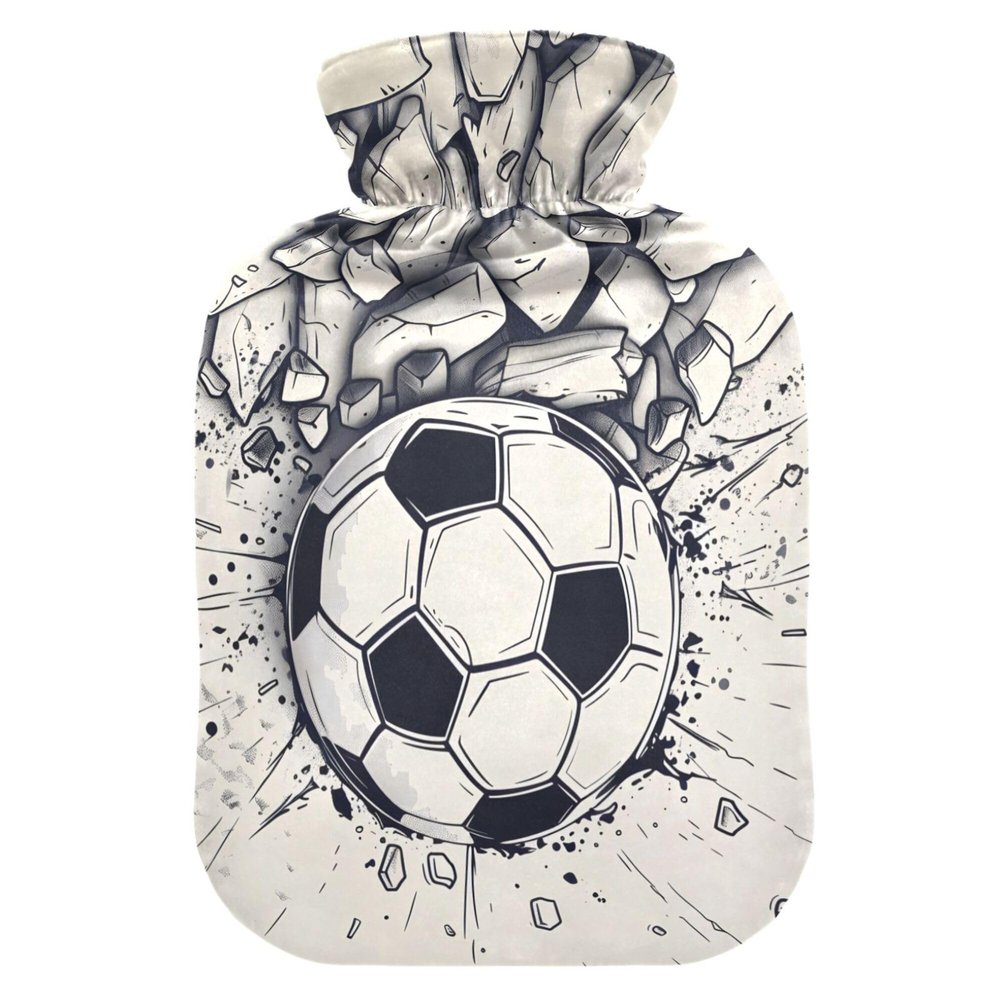 2 L Hot Water Bottle Football Wall Hot Water Bottle with Cover Soft Velvet Hot Water Bag for Pain Relief Hot Water Bottle for Winter Bed for Hands