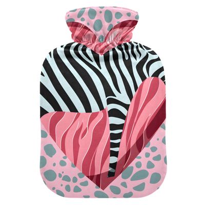 1 L Hot Water Bottle Pink Heart Hot Water Bottle with Cover Soft Velvet Hot Water Bag for Pain Relief Small Hot Water Bottle for Kids Adult