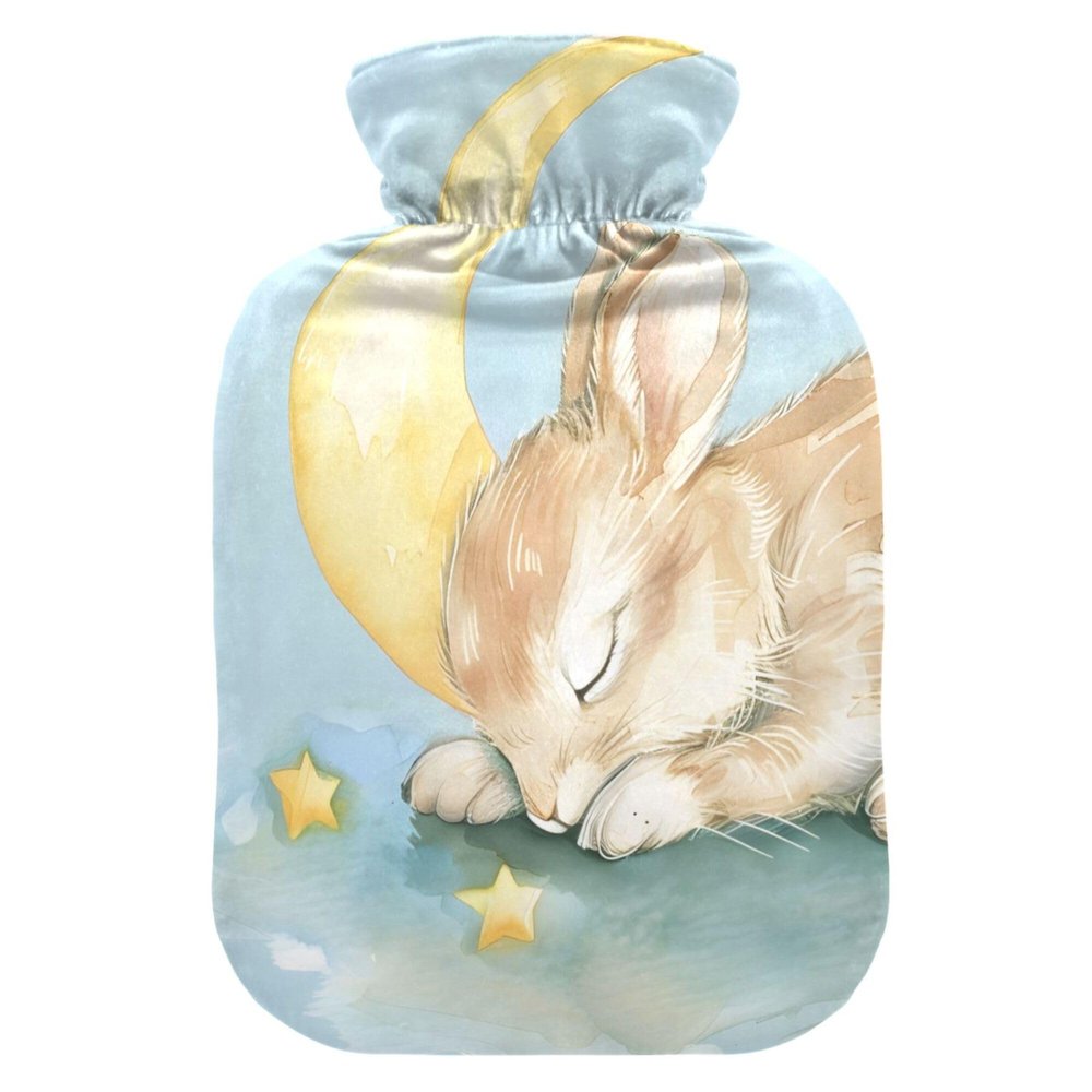 2 L Hot Water Bottle Rabbit Sleeping Moon Hot Water Bottle with Cover Soft Velvet Hot Water Bag for Pain Relief Hot Water Bottle for Winter Bed for Hands