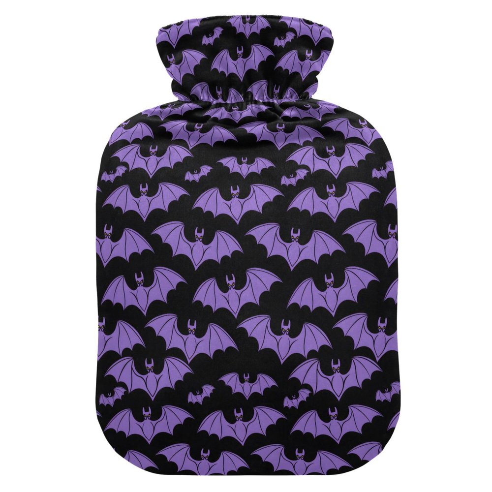 2 L Hot Water Bottle Halloween Bat Hot Water Bottle with Cover Soft Velvet Hot Water Bag for Pain Relief Hot Water Bottle for Winter Bed for Hands