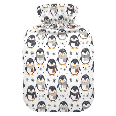 1 L Hot Water Bottle Penguin Snow Hot Water Bottle with Cover Soft Velvet Hot Water Bag for Pain Relief Small Hot Water Bottle for Kids Adult