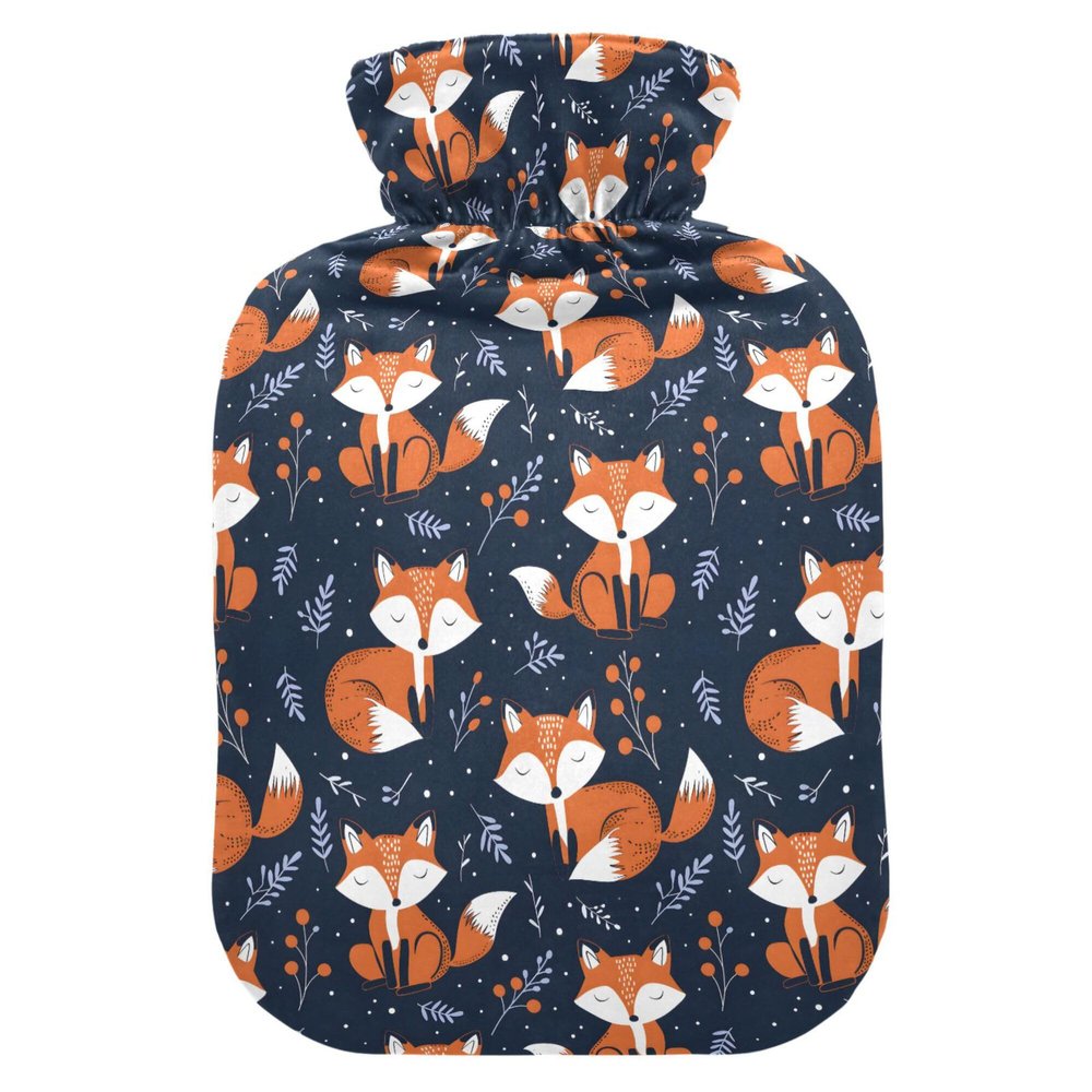 1 L Hot Water Bottle Fox Hot Water Bottle with Cover Soft Velvet Hot Water Bag for Pain Relief Small Hot Water Bottle for Kids Adult