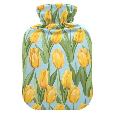 1 L Hot Water Bottle Tulip Hot Water Bottle with Cover Soft Velvet Hot Water Bag for Pain Relief Small Hot Water Bottle for Kids Adult