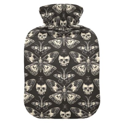 1 L Hot Water Bottle Butterfly and Skull Hot Water Bottle with Cover Soft Velvet Hot Water Bag for Pain Relief Small Hot Water Bottle for Kids Adult