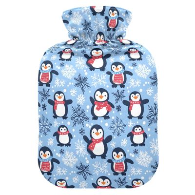 1 L Hot Water Bottle Christmas Penguin Hot Water Bottle with Cover Soft Velvet Hot Water Bag for Pain Relief Small Hot Water Bottle for Kids Adult