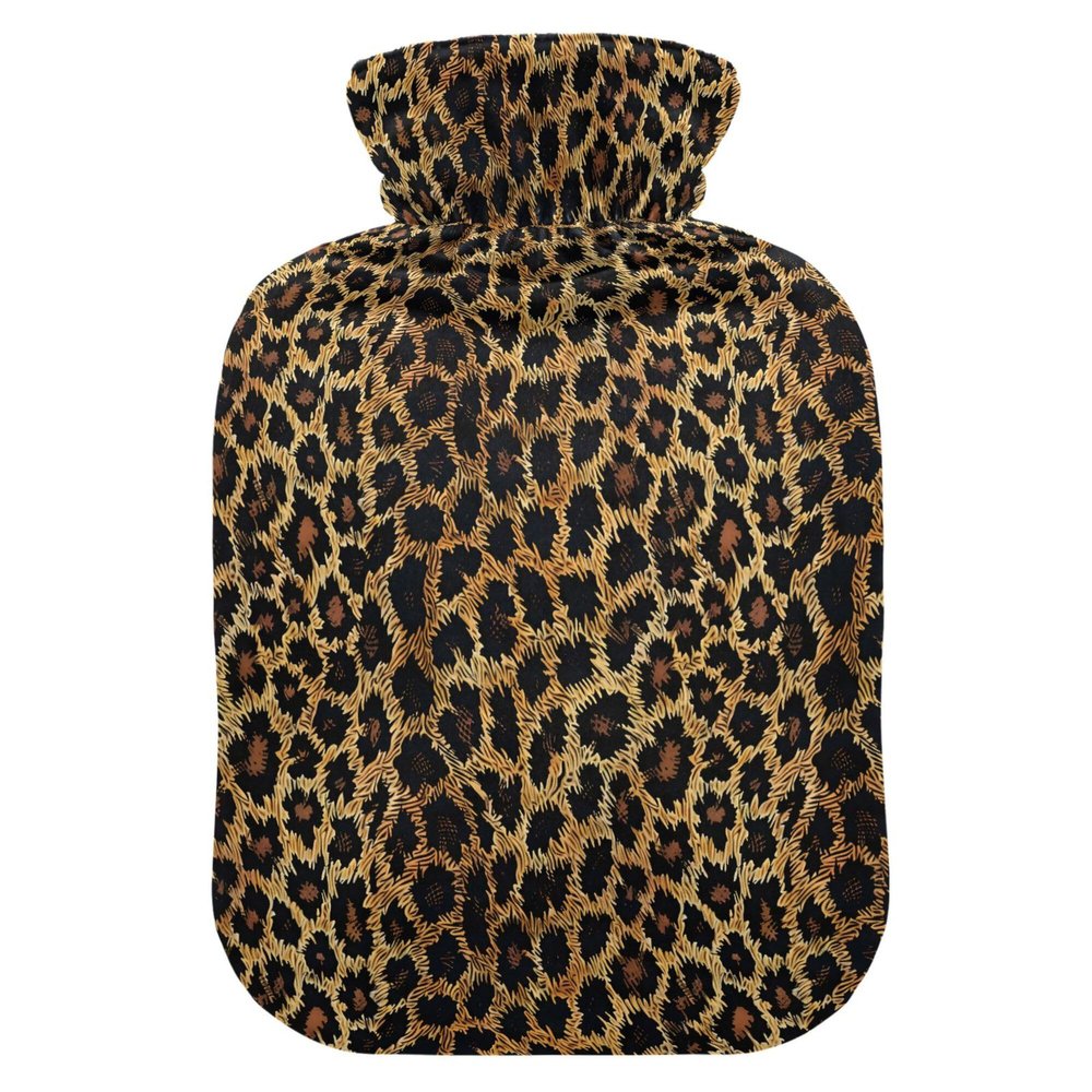 1 L Hot Water Bottle Animal Leopard Hot Water Bottle with Cover Soft Velvet Hot Water Bag for Pain Relief Small Hot Water Bottle for Kids Adult