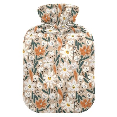 1 L Hot Water Bottle Abstract Floral Hot Water Bottle with Cover Soft Velvet Hot Water Bag for Pain Relief Small Hot Water Bottle for Kids Adult