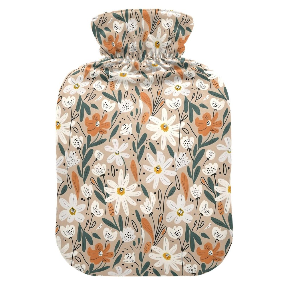 1 L Hot Water Bottle Abstract Floral Hot Water Bottle with Cover Soft Velvet Hot Water Bag for Pain Relief Small Hot Water Bottle for Kids Adult