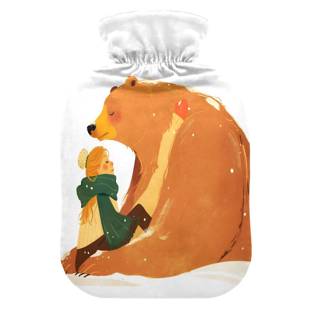 1 L Hot Water Bottle Bear Cute Hot Water Bottle with Cover Soft Velvet Hot Water Bag for Pain Relief Small Hot Water Bottle for Kids Adult