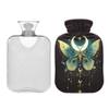 1 L Hot Water Bottle Green Butterfly Moon Hot Water Bottle with Cover Soft Velvet Hot Water Bag for Pain Relief Small Hot Water Bottle for Kids Adult view 2