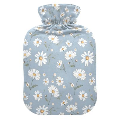 1 L Hot Water Bottle Daisy Hot Water Bottle with Cover Soft Velvet Hot Water Bag for Pain Relief Small Hot Water Bottle for Kids Adult