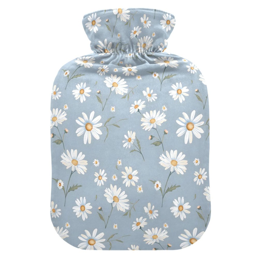 1 L Hot Water Bottle Daisy Hot Water Bottle with Cover Soft Velvet Hot Water Bag for Pain Relief Small Hot Water Bottle for Kids Adult