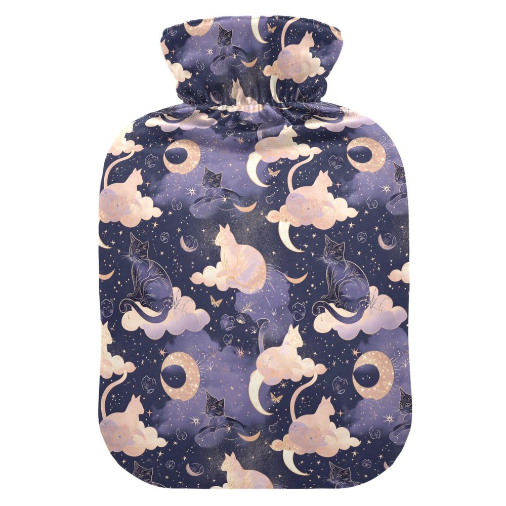 2 L Hot Water Bottle Cat Moon Hot Water Bottle with Cover Soft Velvet Hot Water Bag for Pain Relief Hot Water Bottle for Winter Bed for Hands