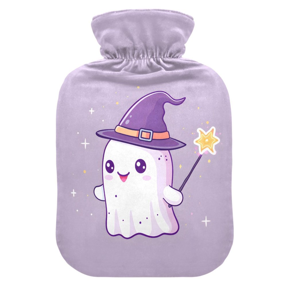 1 L Hot Water Bottle Halloween Ghosts Hot Water Bottle with Cover Soft Velvet Hot Water Bag for Pain Relief Small Hot Water Bottle for Kids Adult