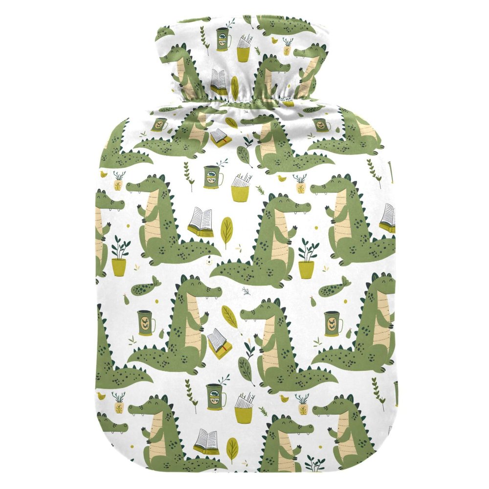 1 L Hot Water Bottle Crocodile and Book Hot Water Bottle with Cover Soft Velvet Hot Water Bag for Pain Relief Small Hot Water Bottle for Kids Adult