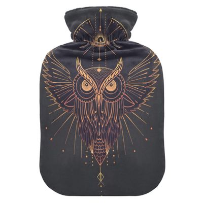 2 L Hot Water Bottle Owl Boho Hot Water Bottle with Cover Soft Velvet Hot Water Bag for Pain Relief Hot Water Bottle for Winter Bed for Hands