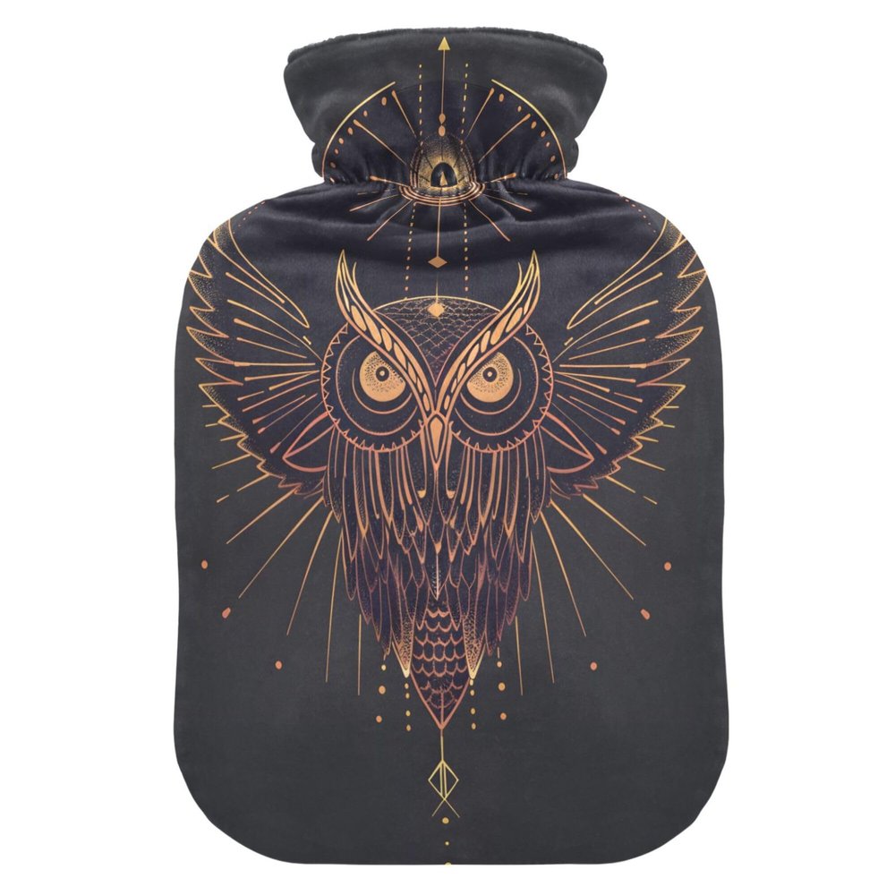 2 L Hot Water Bottle Owl Boho Hot Water Bottle with Cover Soft Velvet Hot Water Bag for Pain Relief Hot Water Bottle for Winter Bed for Hands