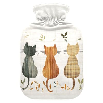 2 L Hot Water Bottle Three Cats Hot Water Bottle with Cover Soft Velvet Hot Water Bag for Pain Relief Hot Water Bottle for Winter Bed for Hands