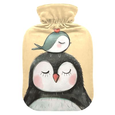 1 L Hot Water Bottle Penguin Bird Hot Water Bottle with Cover Soft Velvet Hot Water Bag for Pain Relief Small Hot Water Bottle for Kids Adult
