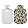 1 L Hot Water Bottle Skull White Flower Hot Water Bottle with Cover Soft Velvet Hot Water Bag for Pain Relief Small Hot Water Bottle for Kids Adult view 2