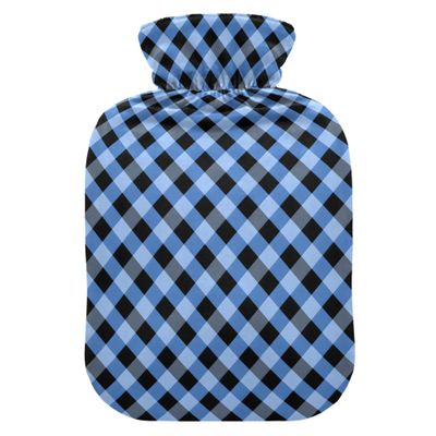 1 L Hot Water Bottle Blue and Blackchecked Hot Water Bottle with Cover Soft Velvet Hot Water Bag for Pain Relief Small Hot Water Bottle for Kids Adult