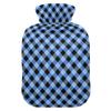 1 L Hot Water Bottle Blue and Blackchecked Hot Water Bottle with Cover Soft Velvet Hot Water Bag for Pain Relief Small Hot Water Bottle for Kids Adult view 1