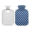 1 L Hot Water Bottle Blue and Blackchecked Hot Water Bottle with Cover Soft Velvet Hot Water Bag for Pain Relief Small Hot Water Bottle for Kids Adult view 2