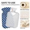 1 L Hot Water Bottle Blue and Blackchecked Hot Water Bottle with Cover Soft Velvet Hot Water Bag for Pain Relief Small Hot Water Bottle for Kids Adult view 3