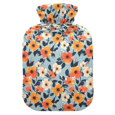 1 L Hot Water Bottle Flower Multiple Yellow Hot Water Bottle with Cover Soft Velvet Hot Water Bag for Pain Relief Small Hot Water Bottle for Kids Adult