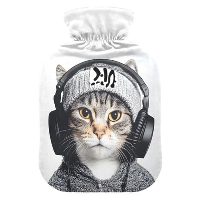 1 L Hot Water Bottle Trendy Kitten Hot Water Bottle with Cover Soft Velvet Hot Water Bag for Pain Relief Small Hot Water Bottle for Kids Adult
