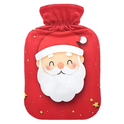 2 L Hot Water Bottle Red Christmas Santa Claus Hot Water Bottle with Cover Soft Velvet Hot Water Bag for Pain Relief Hot Water Bottle for Winter Bed for Hands